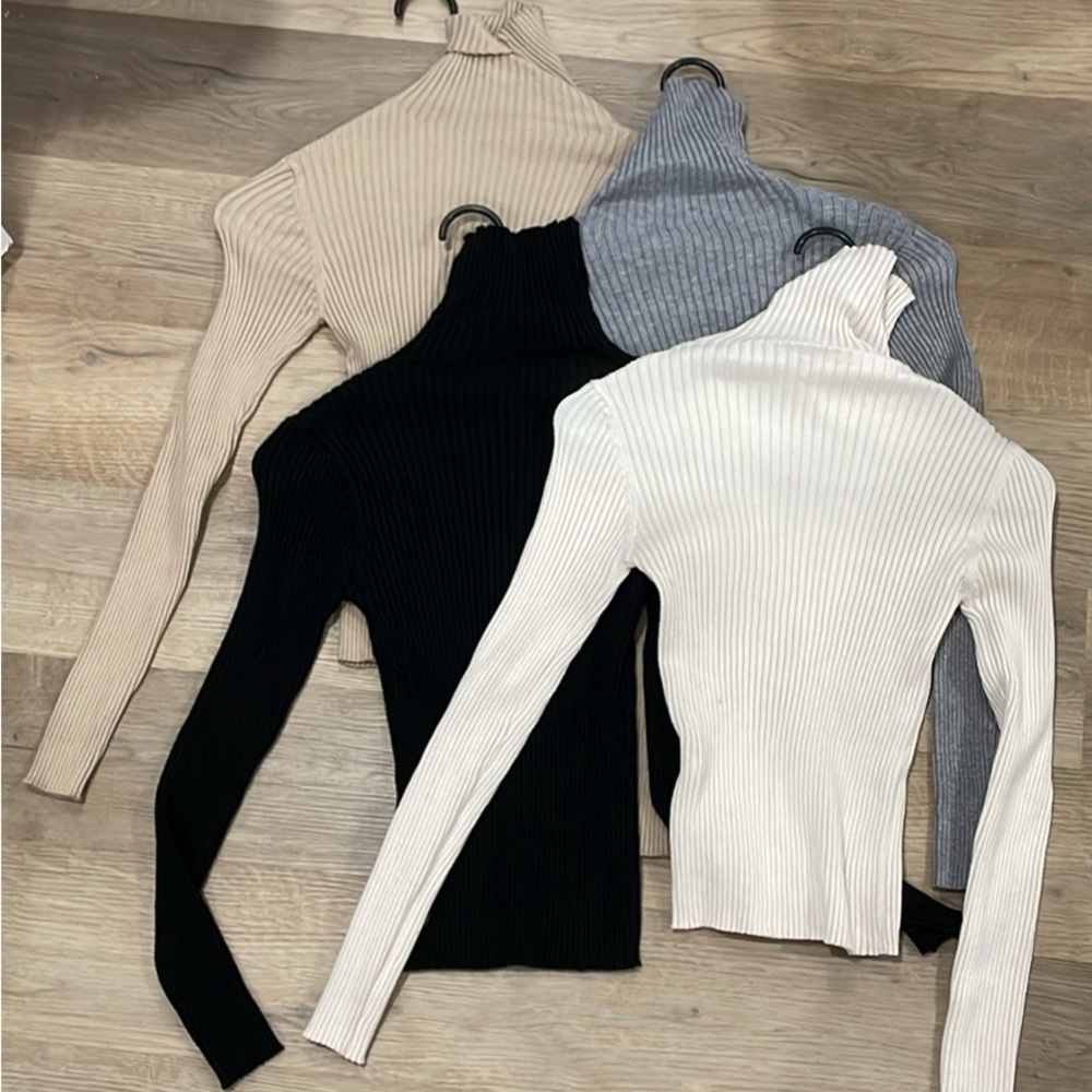 Neutral Ribbed Turtle Necks